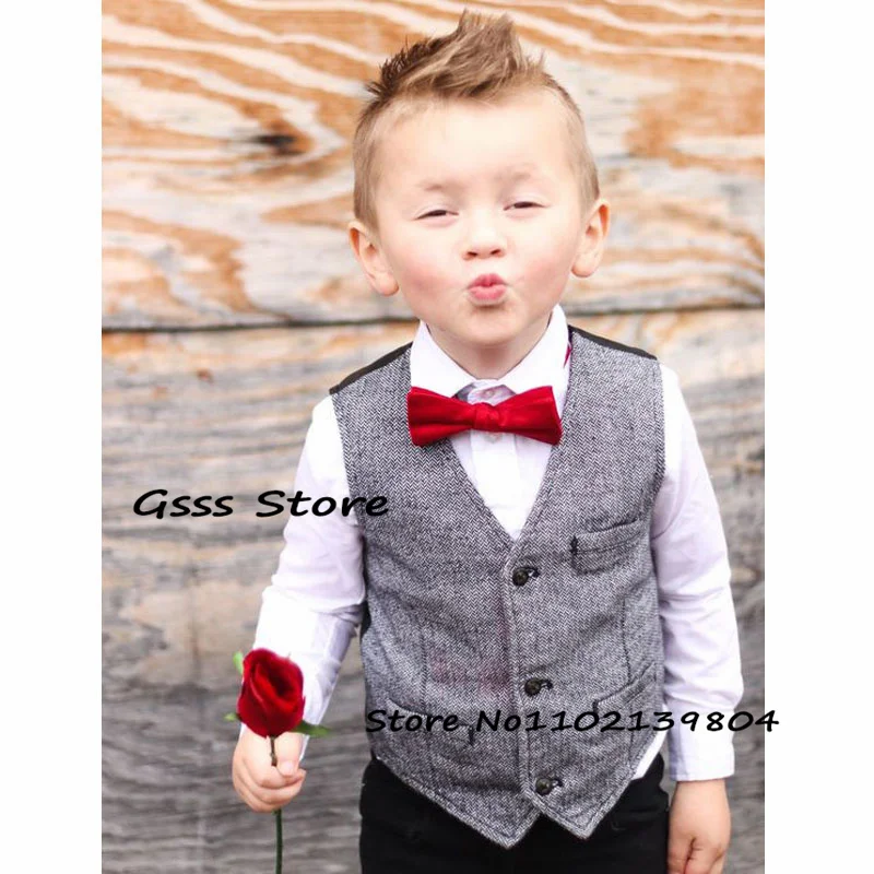 

Boy Suit Vest Herringbone Wool Sleeveless Jacket Retro Kids Jacket Wedding Tuxedo Vest for Baby Waistcoat colete infantil