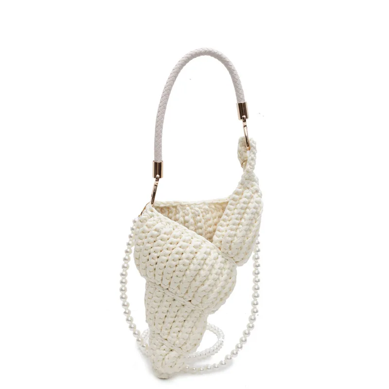 

Hand-Woven Shoulder Bag Women Original Design Shell Shape Pearl Chain Crossbody Bag 2025 New In Distinctive Novelty Open Handbag