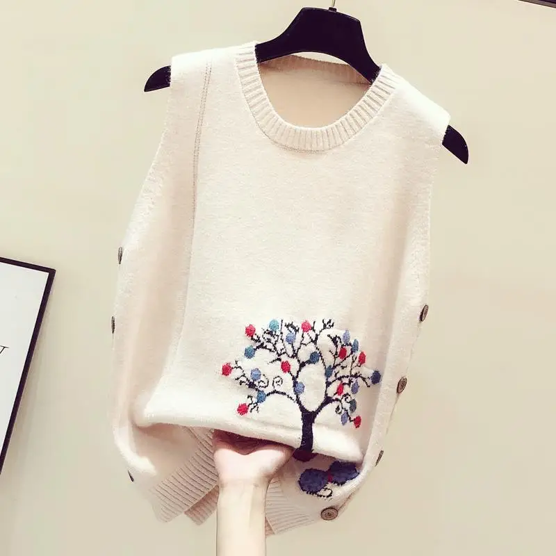 Round Neck Knitted Vest Autumn and Winter New Korean Version Sleeveless Loose Sweater for Women with Reduced Age Top