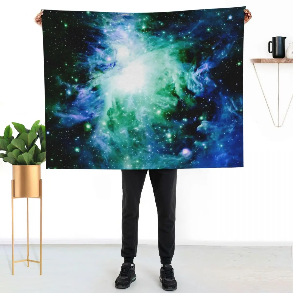 

Galaxy Orion Nebula Blue Teal Green Throw Blanket Lightweight Warm Blanket for Travel Camping
