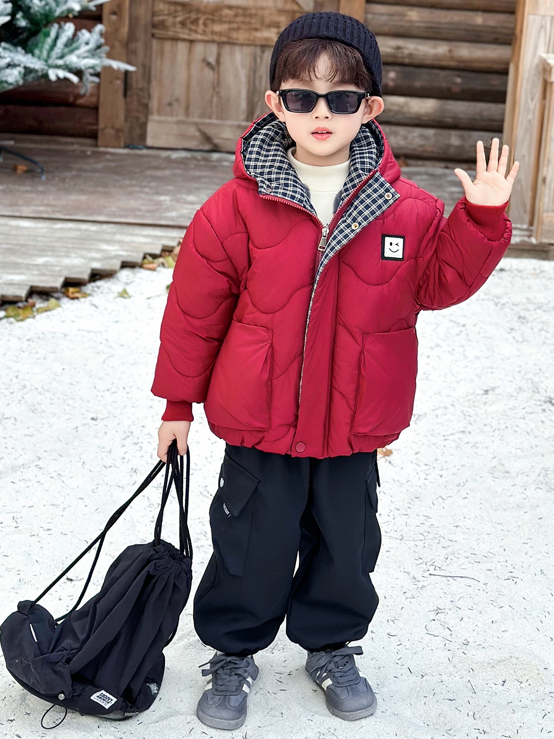 

Thiened Cotton Jaet for Boys with Face Hooded Winter Coat Trendy And Sli Boys' Cotton Clothes Warm And Comfort...
