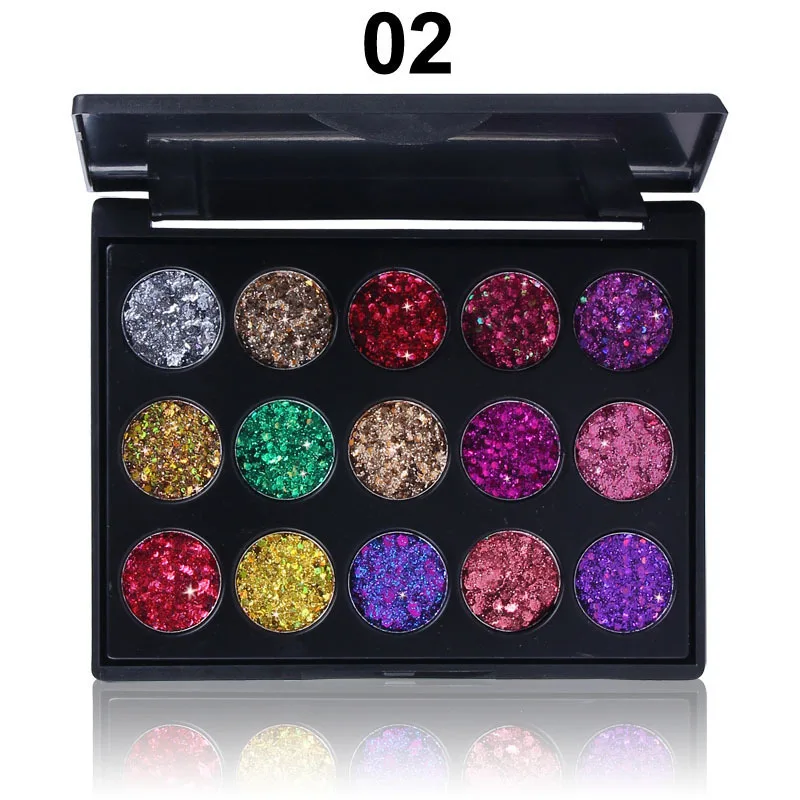 15-kleuren diamant glitter oogschaduwpalet hooggepigmenteerde geperste glitter voor feestgezicht body art bruiloft make-up ziet er uit