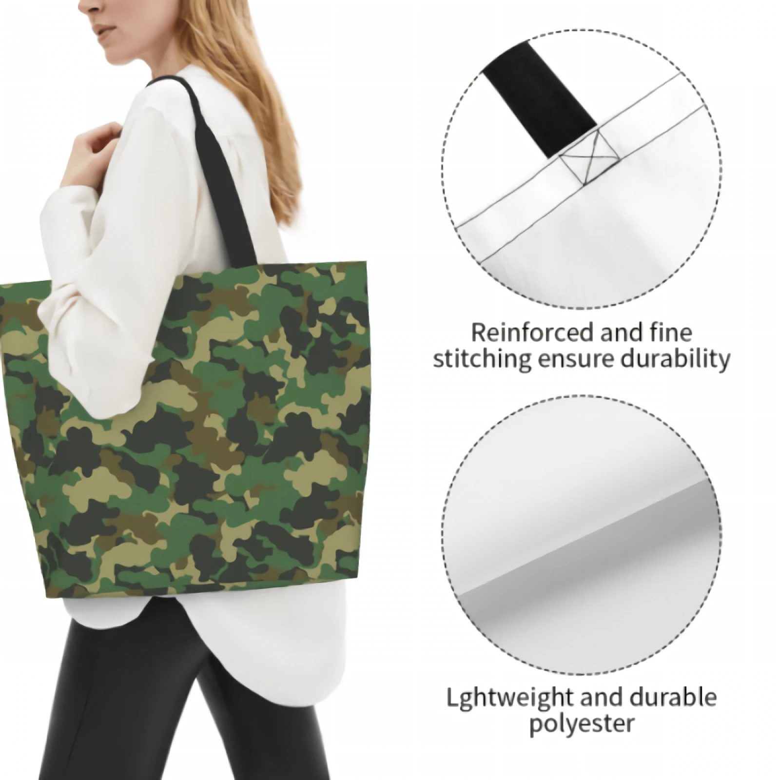 Green Abstract Camouflage Extra Large Grocery Bag Camo Forest Reusable Tote Bag Shopping Travel Storage ToteShoulder Bag