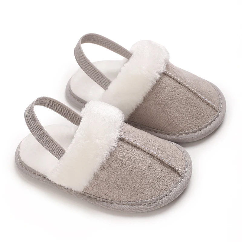 0-1 Years Old Winter Baby Slippers Fluffy Baby Boy Girl Sandals Cute Plush Soft Non-slip Sole Toddler First Toddler Baby Shoes