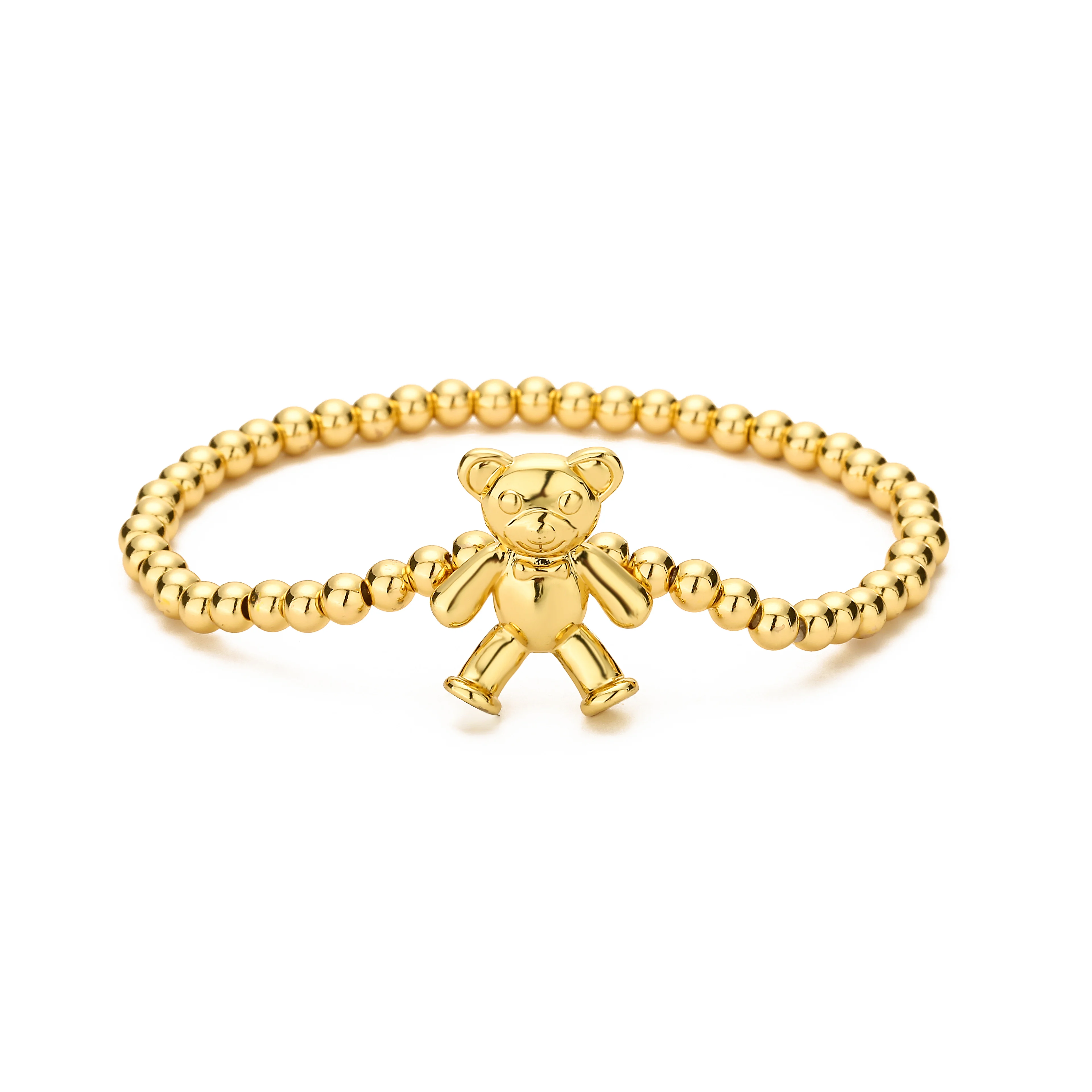 HECHENG, Cute Bear Beads Bracelet,Brass 18K Gold Plated Bracelet for Women,Love Bear lucky Jewelry
