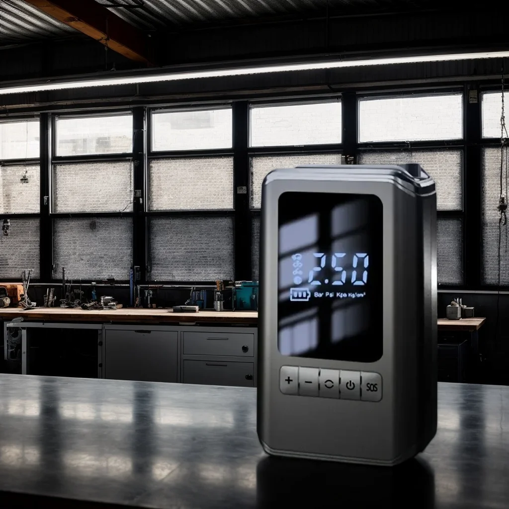 

​ ​ Портативный автомобильный воздушный насос — беспроводной перезаряжаемый насос для шин со светодиодным аварийным освещением ​ ​