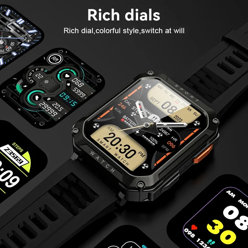 2024 New Outdoor Military Smartwatch for Men - Crash Resistant Screen. Bluetooth Call. Sport Waterproof. Voice Assistant Fitness