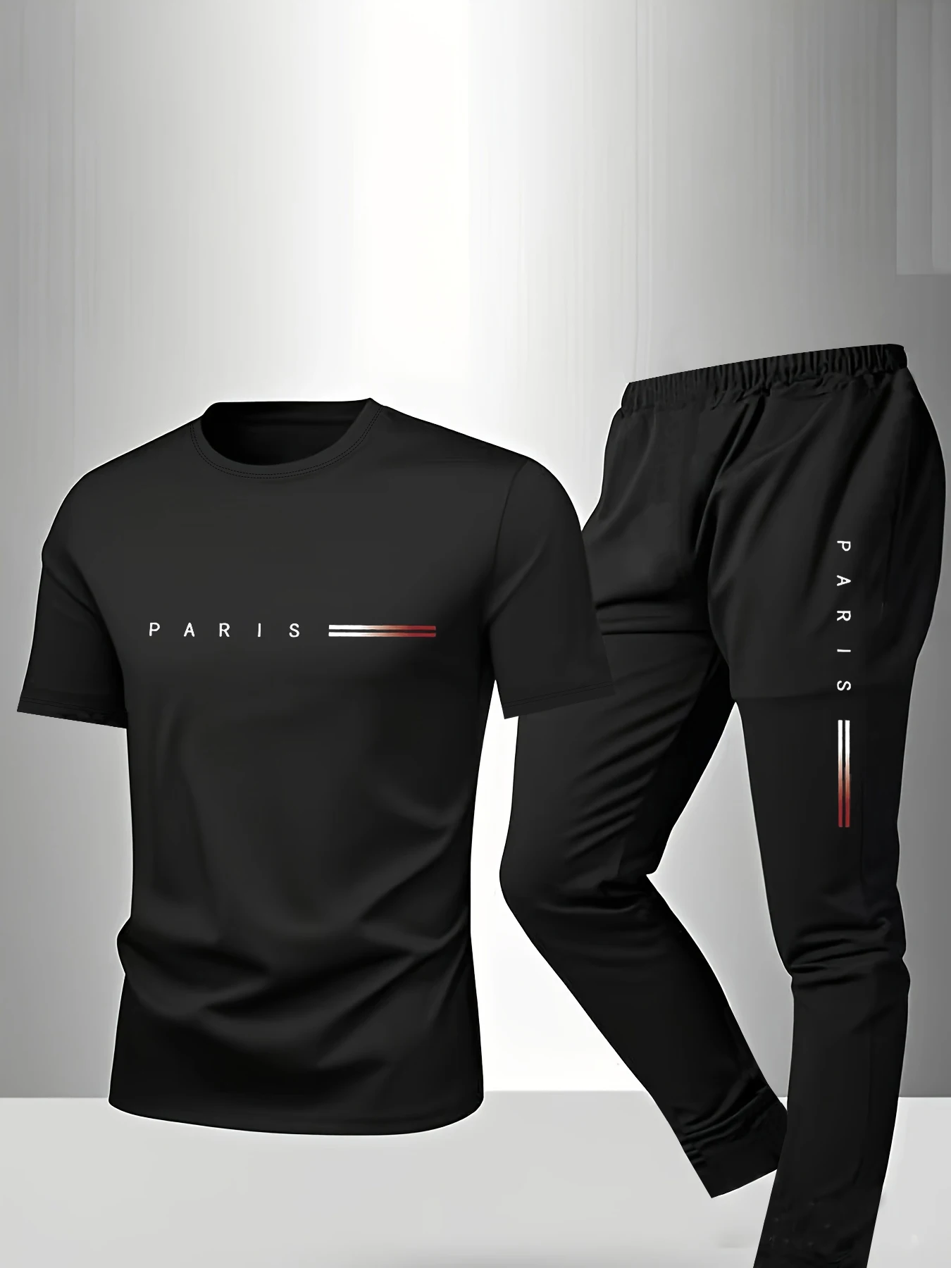 

2-piece men's spring and autumn summer sleepwear short sleeved pants fashionable and trendy letter pattern home suit set