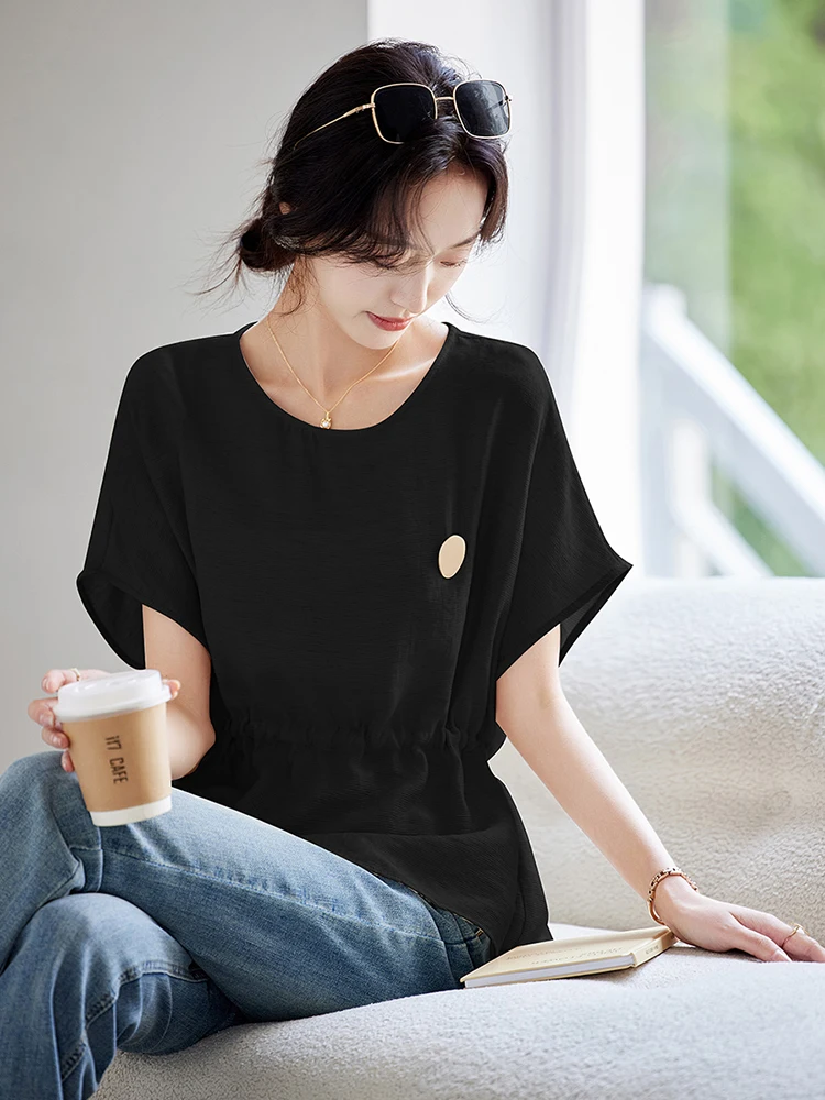 

Bla Metal Decorated Dstring Slim Fit Summer T-irt Breathable Casual Wear High Waist Design Thin Sle Korean Sle