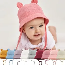 Sombreros de cubo para bebé, sombrero de Sol para recién nacido, gorra de muselina de Panamá para niño y niña, sombrero para el sol, gorras infantiles de Pascua para niño de 3 a 12 meses