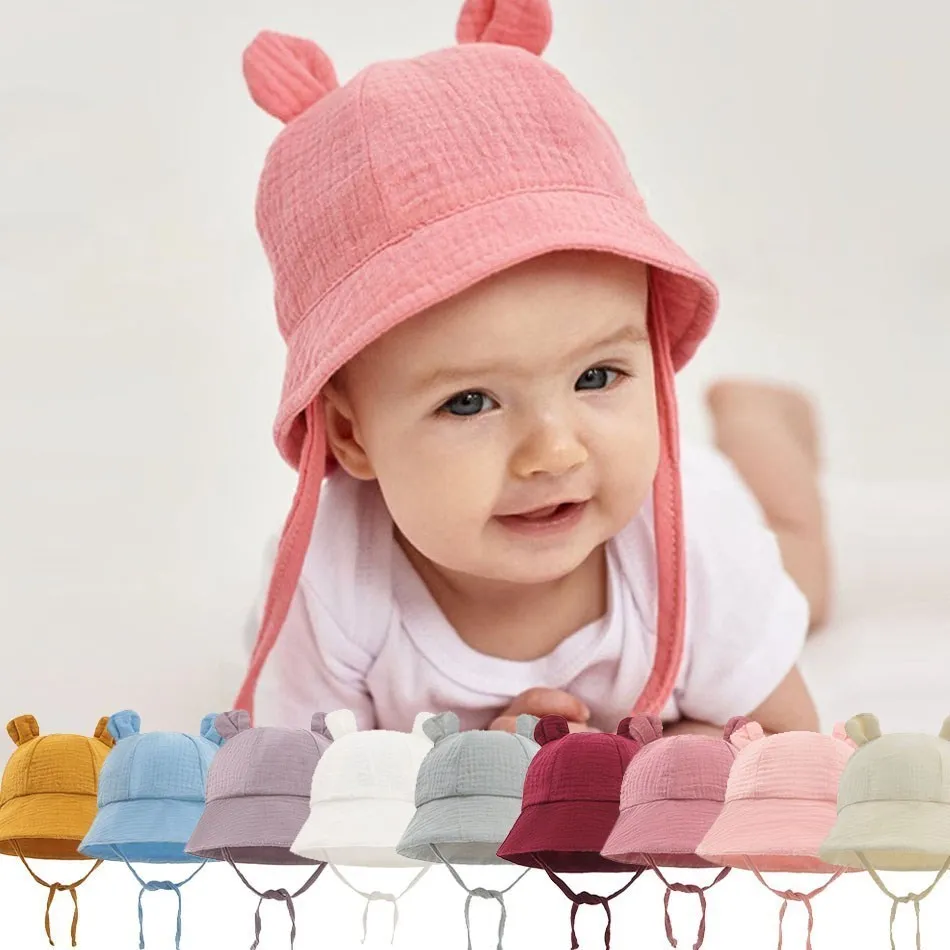 Summer Baby Hats Newborn Bucket Sunhat Kids Muslin Panama Cap Boys Girls Sun Hat Infant Caps Easter Hats For Toddler 3-12 Months