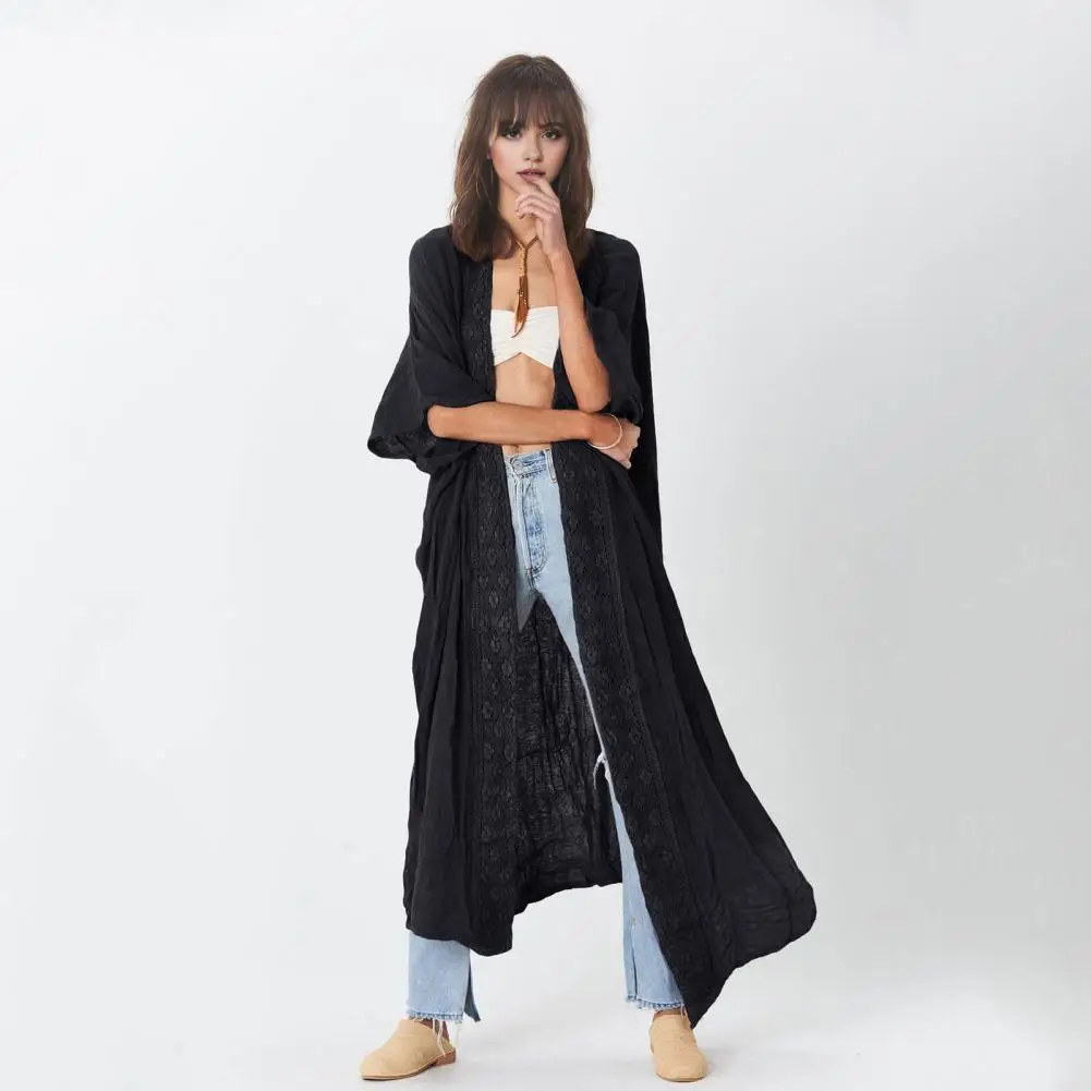 Women Long Sleeve Cardigan Coat Coat Lady Beach Cardigan Sunscreen Anti-uv Lace Cover-up Bohemian Style Long Sleeve Vacation