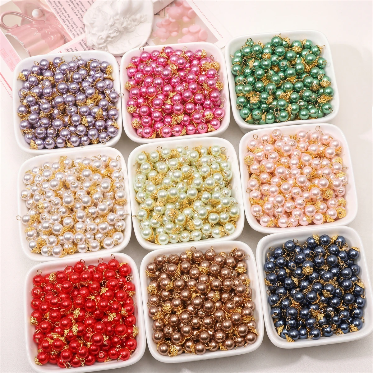 

5pcs 6mm Multi Color Round Glass Imitation Pearl Beads Charms Pendant For Jewelry Making DIY Bracelet Necklace Earring Materials