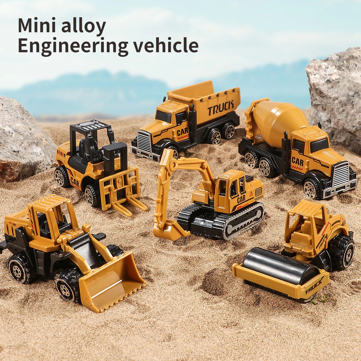 6 unids/set grúa camión coche estacionamiento juguetes aleación ingeniería vehículo Tractor excavadora niño construcción para niños regalo de cumpleaños