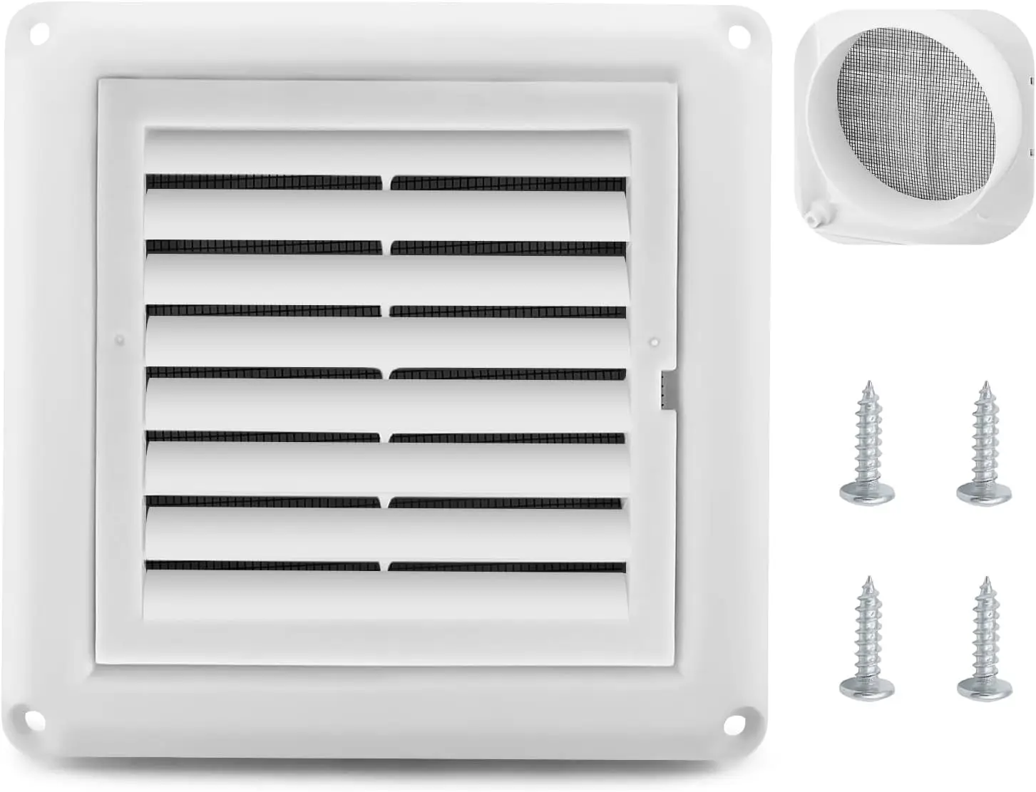 

4" Louvered Vent Cover for Dryer Exhaust, Easy Installation with Screws, Prevents Bird Nesting (White)
