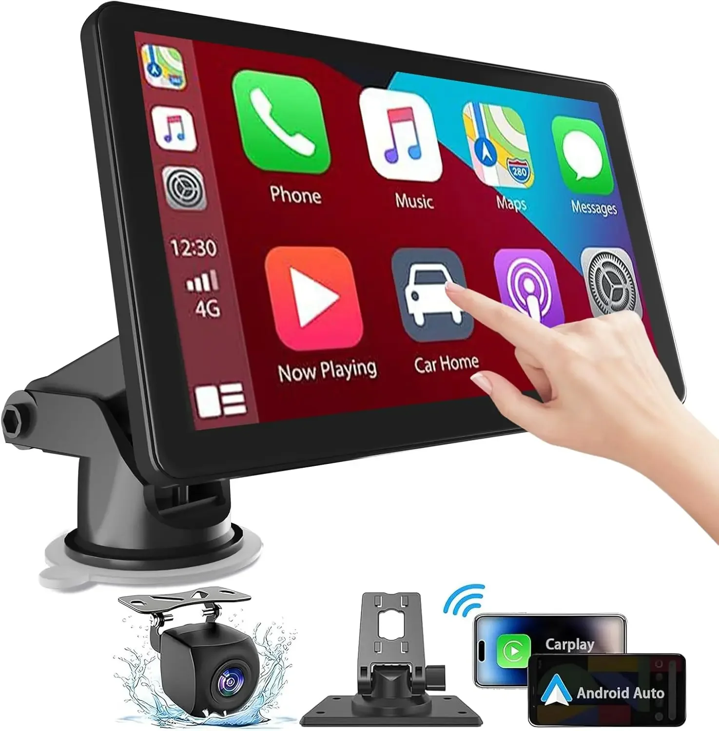 

7 Inch Carplay Screen for Car with Wireless Apple Carplay & Android Auto, GPS Navigation, Backup Camera, Mirror Link, Bluetooth,
