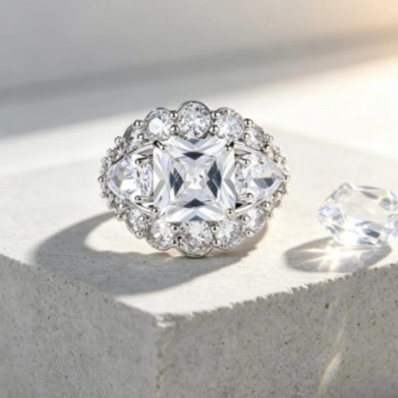European and American New High-end Light Luxury High Flash Exaggerated Ring, Female Design Sense, Trendy and Elegant Accessories