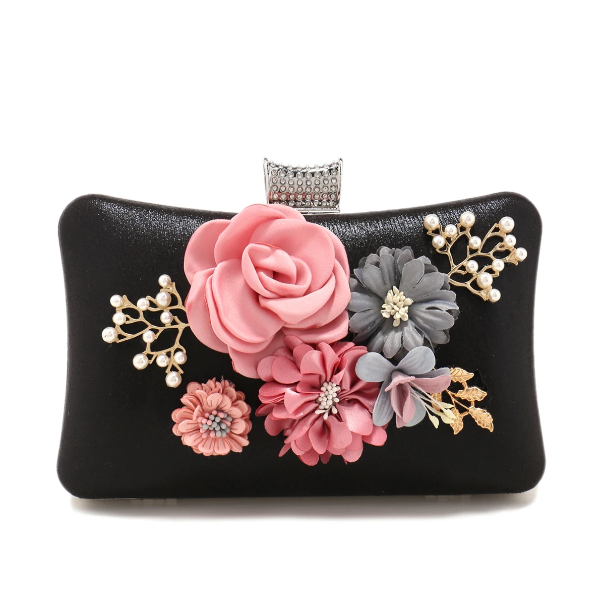 Flower Women Evening Bags Glitter Handbags Pearl Clutch Diamonds Metal Golden Purse Gift Best Girl Purse