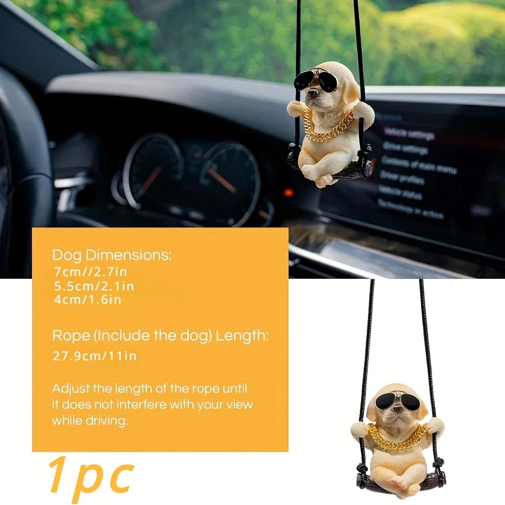 1 Stück Niedlicher Schaukel-ähnlicher Labrador Golden Retriever Hunde-Autoanhänger für Rückspiegel Dekorativer Autoinnenraum-Artikel – Detail 2