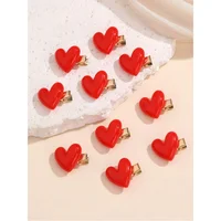 10pcs/Set Girls Valentine's Day & New Year Red Heart Hair Clips Set, Suitable For New Year Decoration And Daily Decoration - Image 2