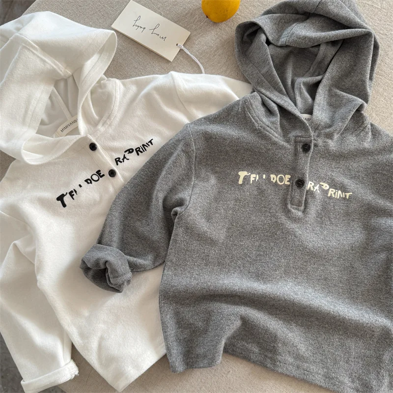 

New Boys and Girls Hooded Letter Sweatshirt Baby Versatile Casual Hoodie Children's Sweatshirt 2025 Autumn Winter