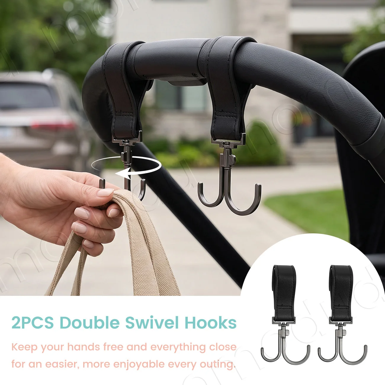 Aluminum Alloy Leather Baby Stroller Hook Pram Cart 360 Degree Rotatable Hook High-quality Stroller Accessories