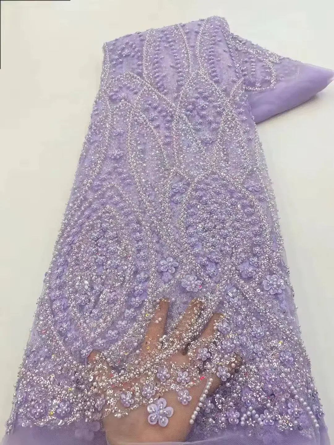Newest Luxury Heavy Beaded Lace 2026 High Quality Net African Sequin Lace Fabrics Embroidery Women Dresses for Wedding Bridal image 3