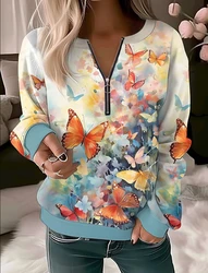 Butterfly Hoodies Women Fashion Zipper Hoodies Floral Sweatshirt Zip Up Hoodie Oversized Sudaderas Elegant Coats Women Sweats