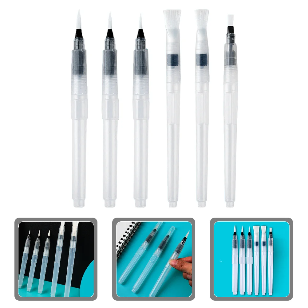 

6 Pcs Supple Tip Watercolor Pen Painting Accessory Filled Brush Injection Pens Calligraphy Coloring Professional Useful