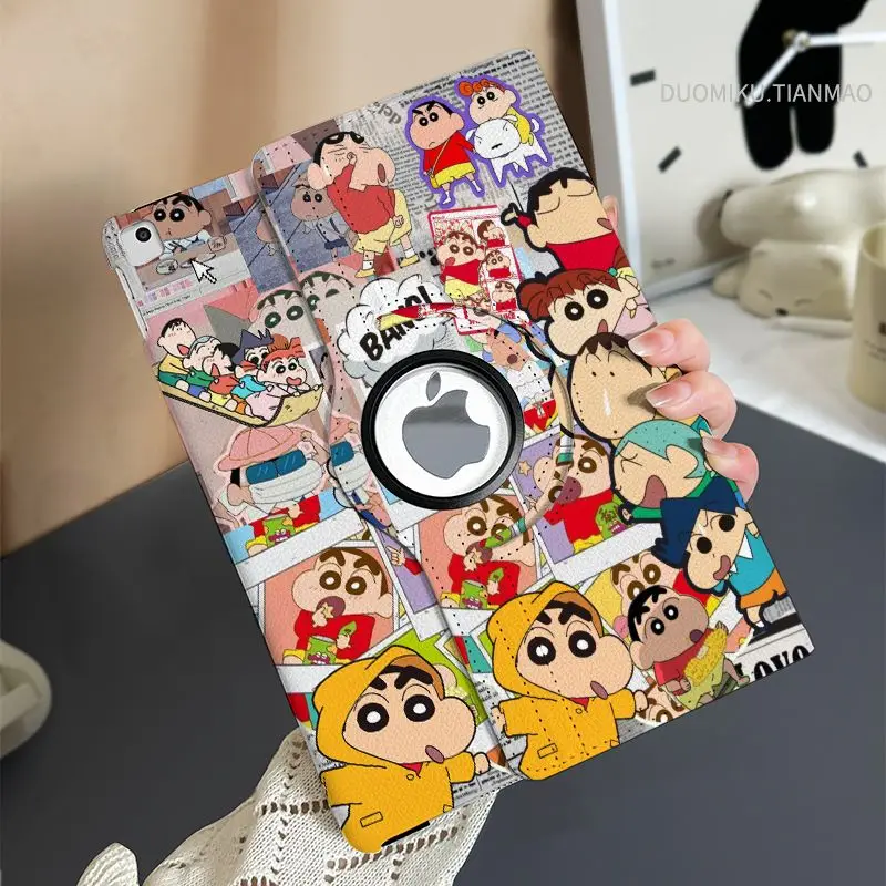 Crayon Shin-Chan Ipad Swivel Leather Case Cartoon Pro2025 11 Air7 8 Cover Pu Ipad Case Anime Kawaii Anti-Fall Cute Girls Gift