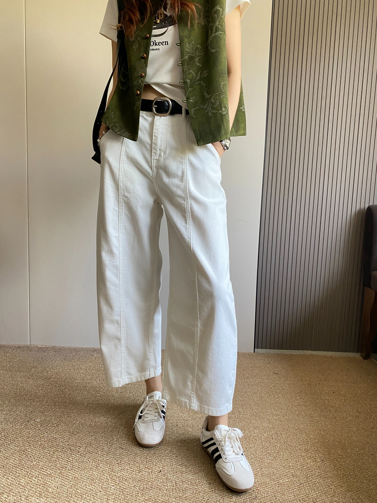 

High Waist Loose Women's Denim Pants Spring Summer New Style White Curved Blade Wide Leg Trousers Casual Nine Point Jeans