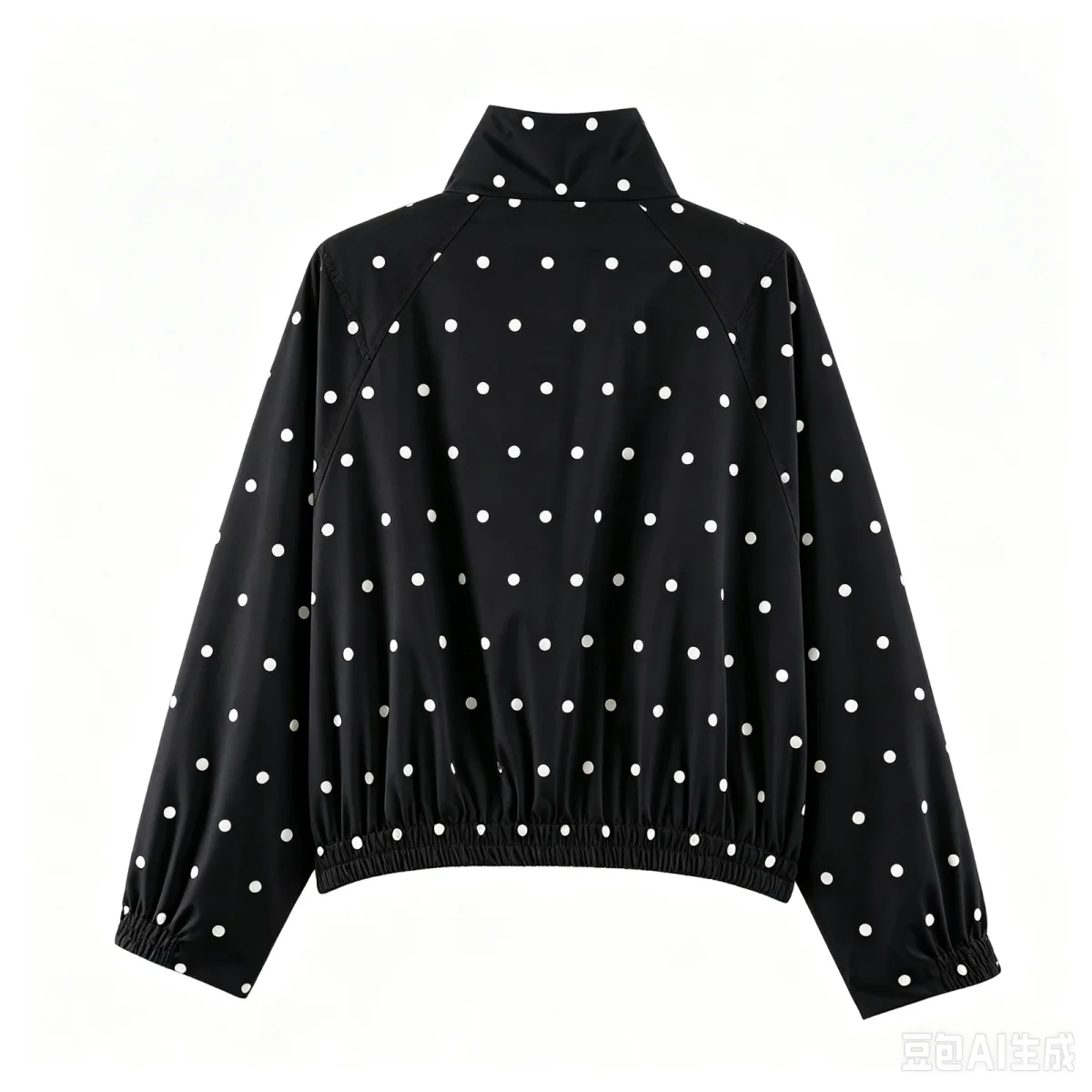 BSAY Damen Bomberjacke mit Polka-Dot-Print, kurz geschnitten, Stehkragen, elastische Ärmelbündchen, lange Ärmel, lässiges Design mit Taschen, kurze Oberbekleidung. – Detail 8