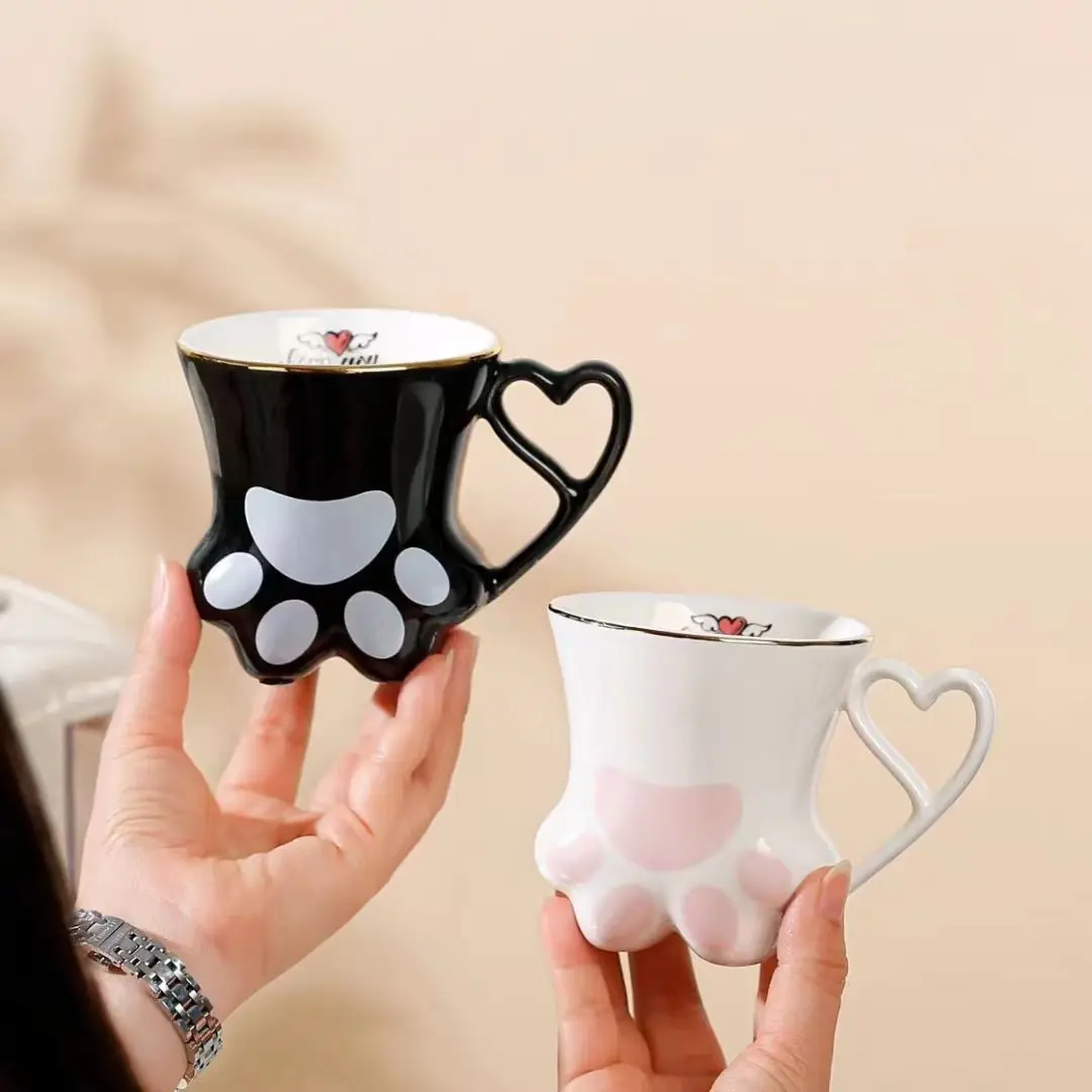 Cute 3D Cat Claw Cup Couple Mug Wedding Hand Gift Best Friend\'s Birthday Gift Cartoon Ceramic Water Cups Drinkware