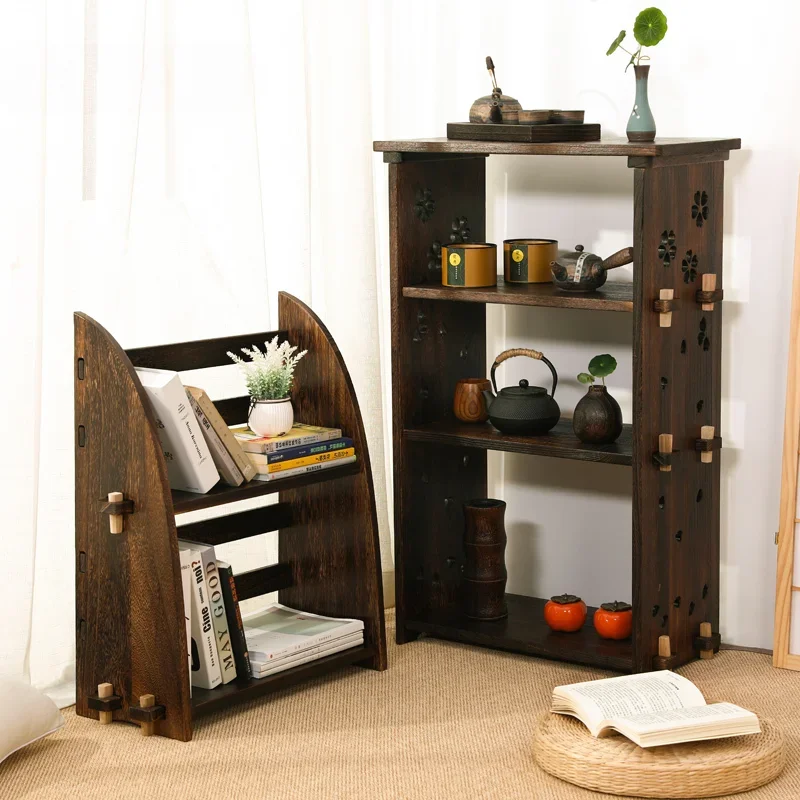 Solid Wood Floor Multi-Column Book Shelf Simple Storage Rack Household Set