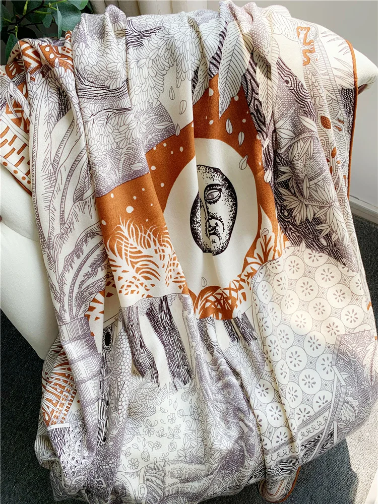 

Winter Wool Silk Scarf Luxury Designer Women Shawls Pashmina Neck Clother Accessories Oversized Stole Poncho Wrap