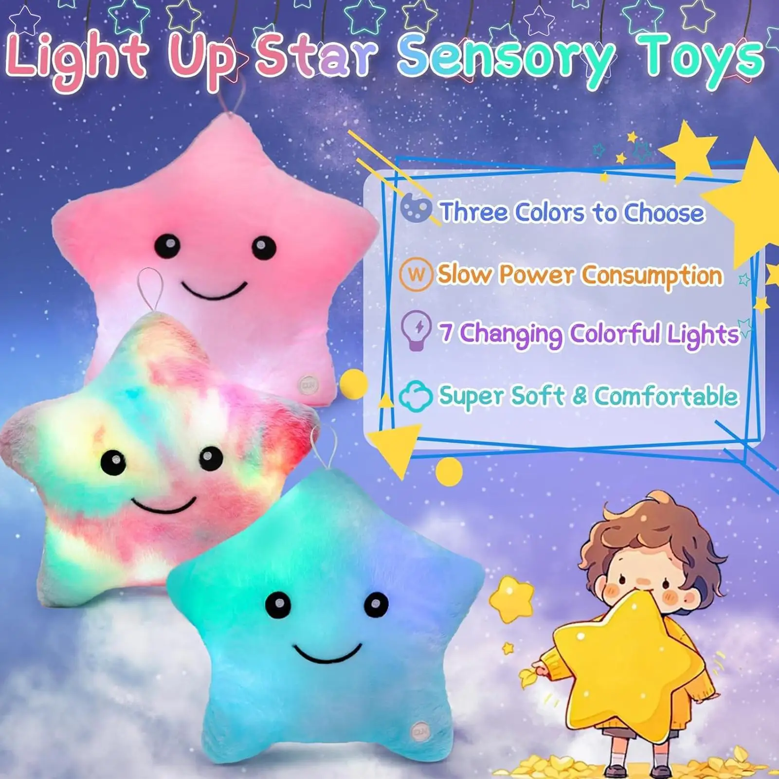 Peluche stella decorativa illuminata per divano Peluche colorato portatile da 9 pollici per ragazzi e ragazze che dormono notturno Compleanno