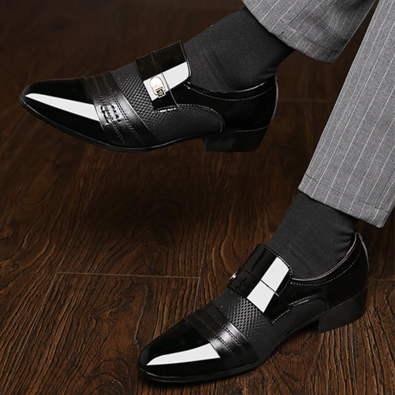 Mens Patent Leather Shoes Casual Loafers Shoes Business Dress Shoes Men All-Match Wedding Shoes Large Size 48 Zapatos De Hombre