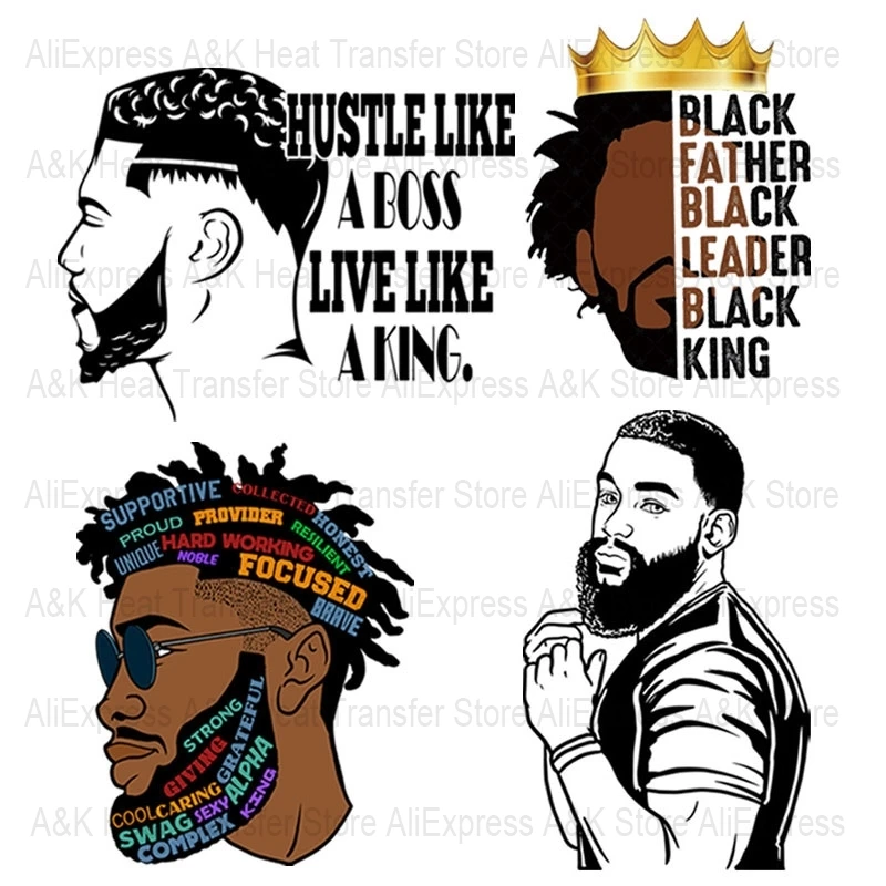 Cool Beard Men Heat Transfer For Clothes Patches America Black Men King Thermal Sticker Iron-On Patches Diy Clothing Accessories