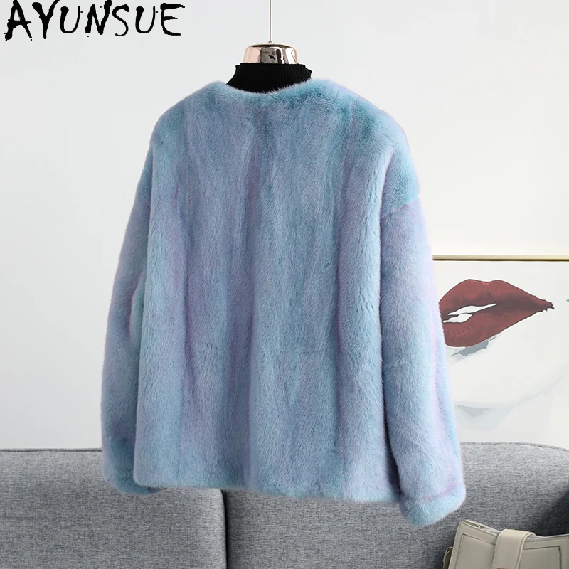 AYUNSUE Natural Mink Fur Coat for Woman Full Mink Fur Unique Color Women Jacket 2025 New Fashion Women Clothing Fourrures Femmes
