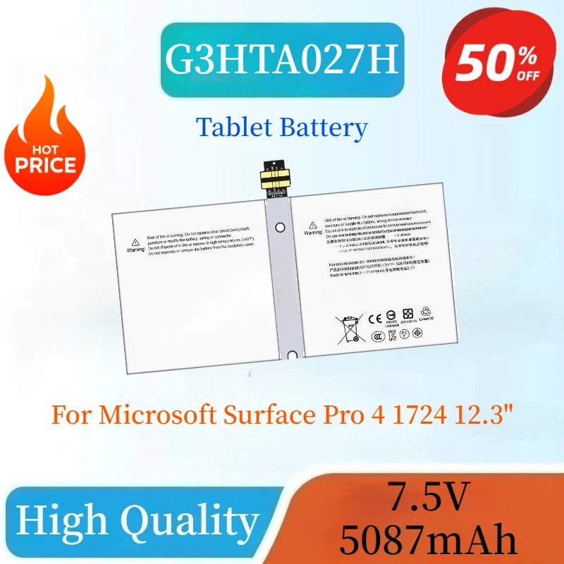 

Brand-New 7.5V 5087mAh Tablet Battery G3HTA027H For Microsoft Surface Pro 4 1724 12.3" Replacement Battery