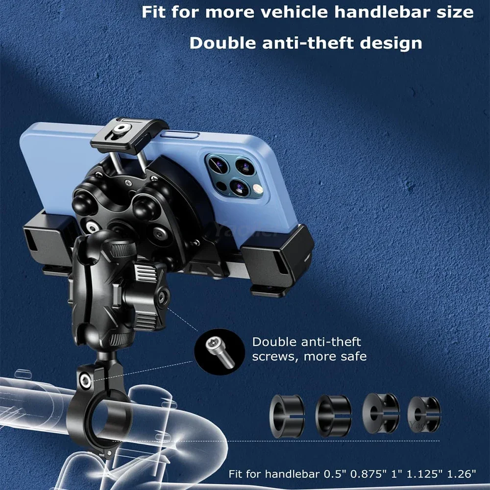 Motorcycle Phone Mount Vibration Dampener Not Block Camera Anti-Theft Motorycle Phone Holder Handlebar Mount for 5.4-7.2" Phone