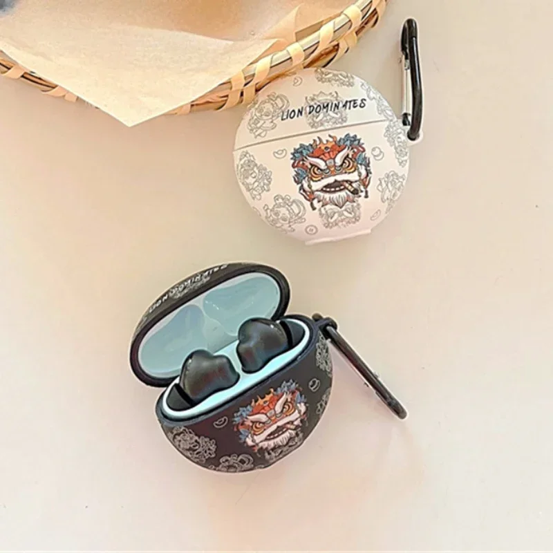 Мягкий чехол для наушников с милыми персиками и танцами льва для OPPO Enco Air 2i/Enco Buds2, чехол для беспроводных наушников, коробка