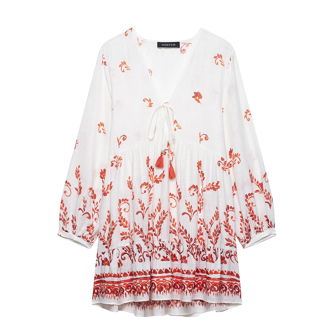 

Korejepo Women Vintage Dress 2025 New Fashion European American Style Minimally Printed Mini Loose Vestidos