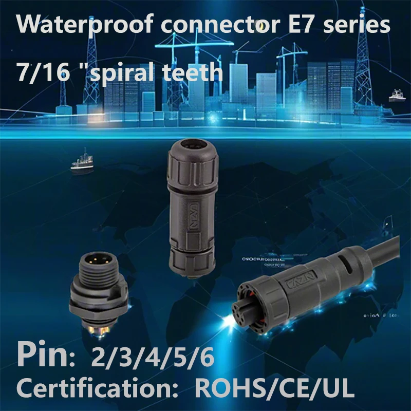 E7 Series 7/16-Inch Threaded Waterproof Plastic Electrical Connector - IP67 Rated, for Automotive/Outdoor/Industrial Use