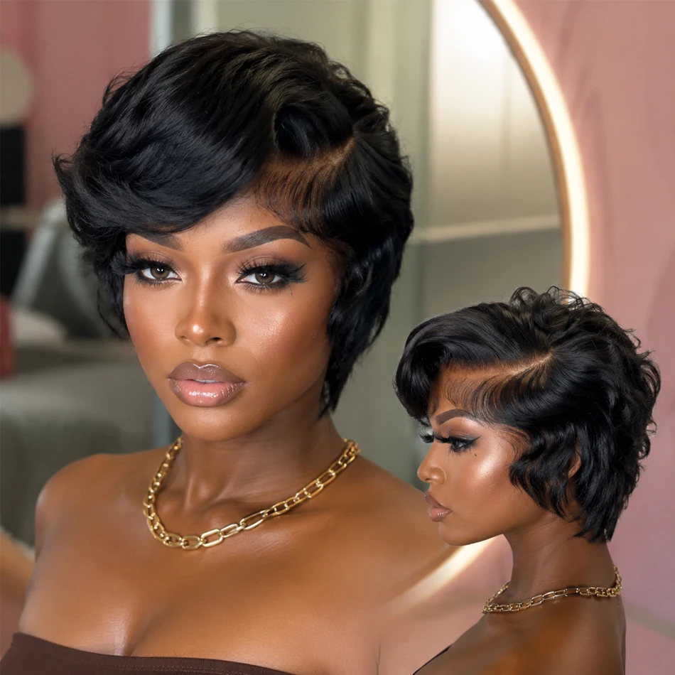 

Natural Realistic Full Lace Glueless Side Parted Bob Wig Boby Wave 13x4 HD Lace Closure Wig Brazilian Virgin Hair From One Donor For Women