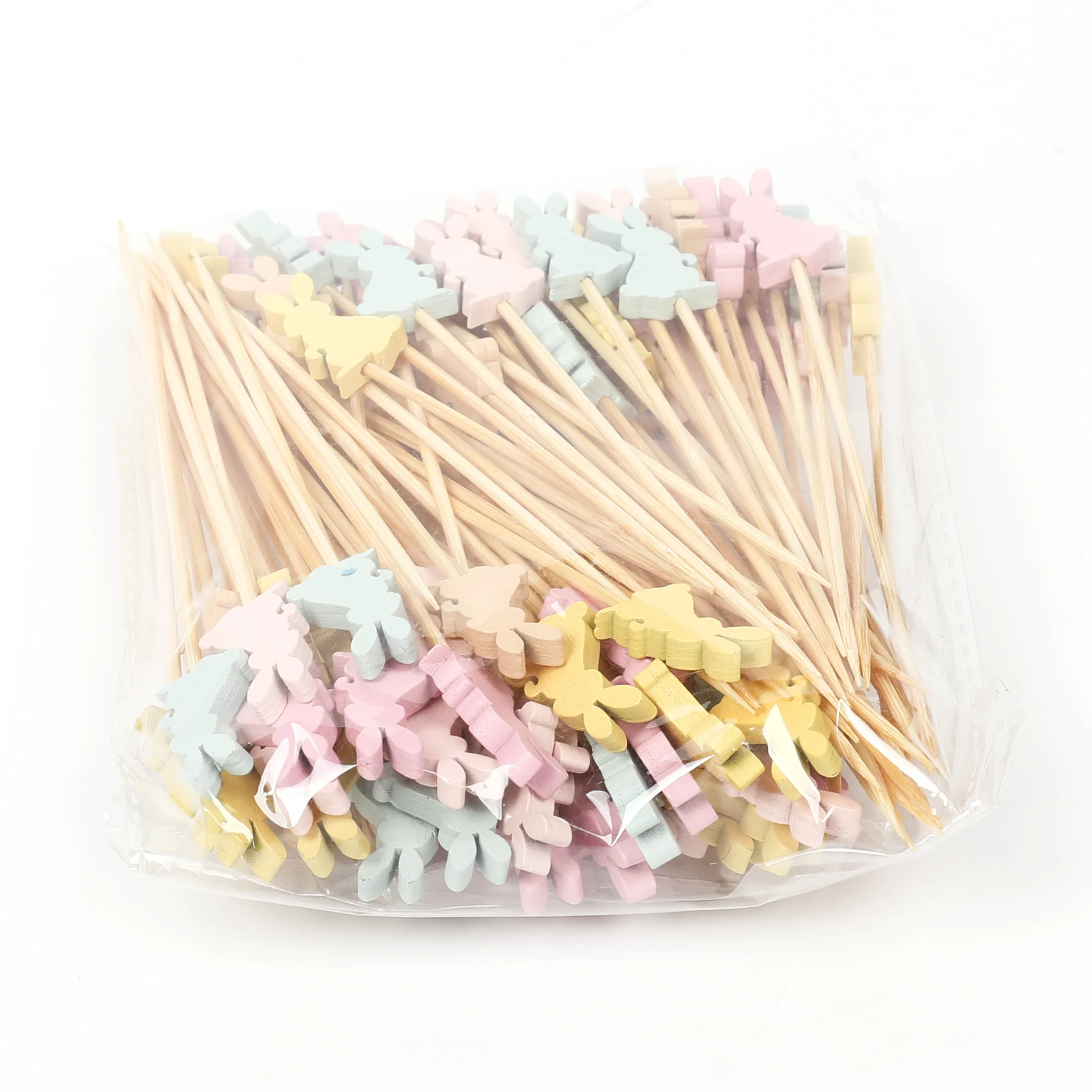 100pcs Easter Disposable Bamboo Skewers Fruit Forks Rabbit Eggs Food Picks Sandwich Buffet Sticks 2025 Easter party Decorations