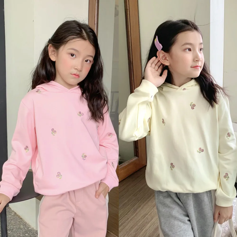 

spring kids girls clothes baby sweatshirt girls tops Exquisite cherry pattern embroidery girls' hoodie