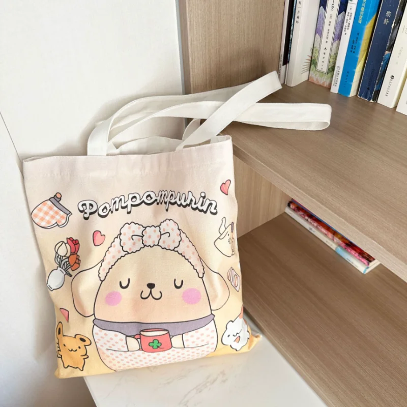 Kawaii Sanrio Canvas Bag Kuromi Hello kitty Cinnamoroll Women\'s Shoulder Bags Casual Large Capacity Shopping Bag