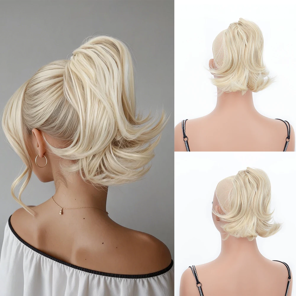 Synthetic Short Curly Hair Ponytail Extension Elastic Rubber Band Elegant Lightweight Hairpiece for Women Girls Daily Hairstyle