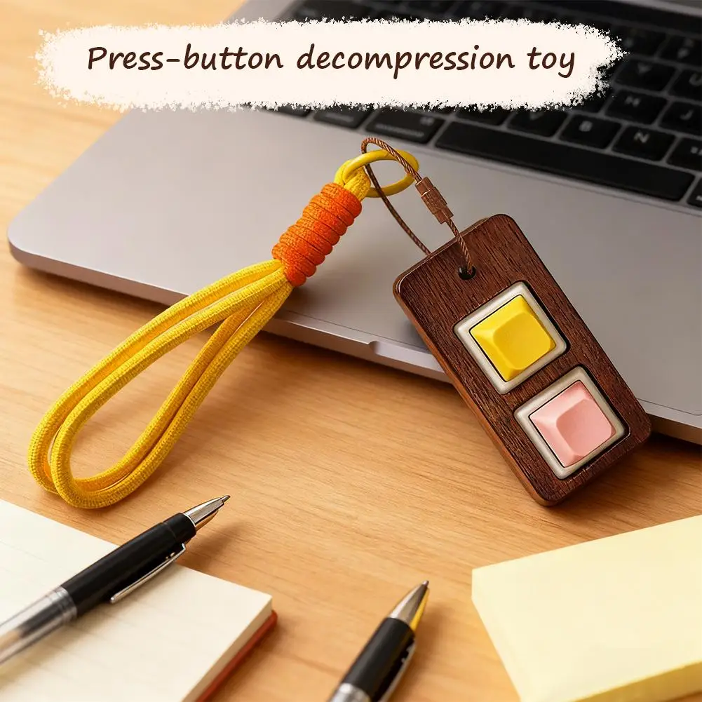 Wooden Keyboard Fidget Toys Stress Relief Mechanical Keycaps Keychain For Kids Adults Gifts Finger Button Anti-stress Toys